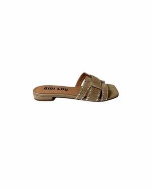 NEW BIBI LOU women's holly flat sandals in beige suede
